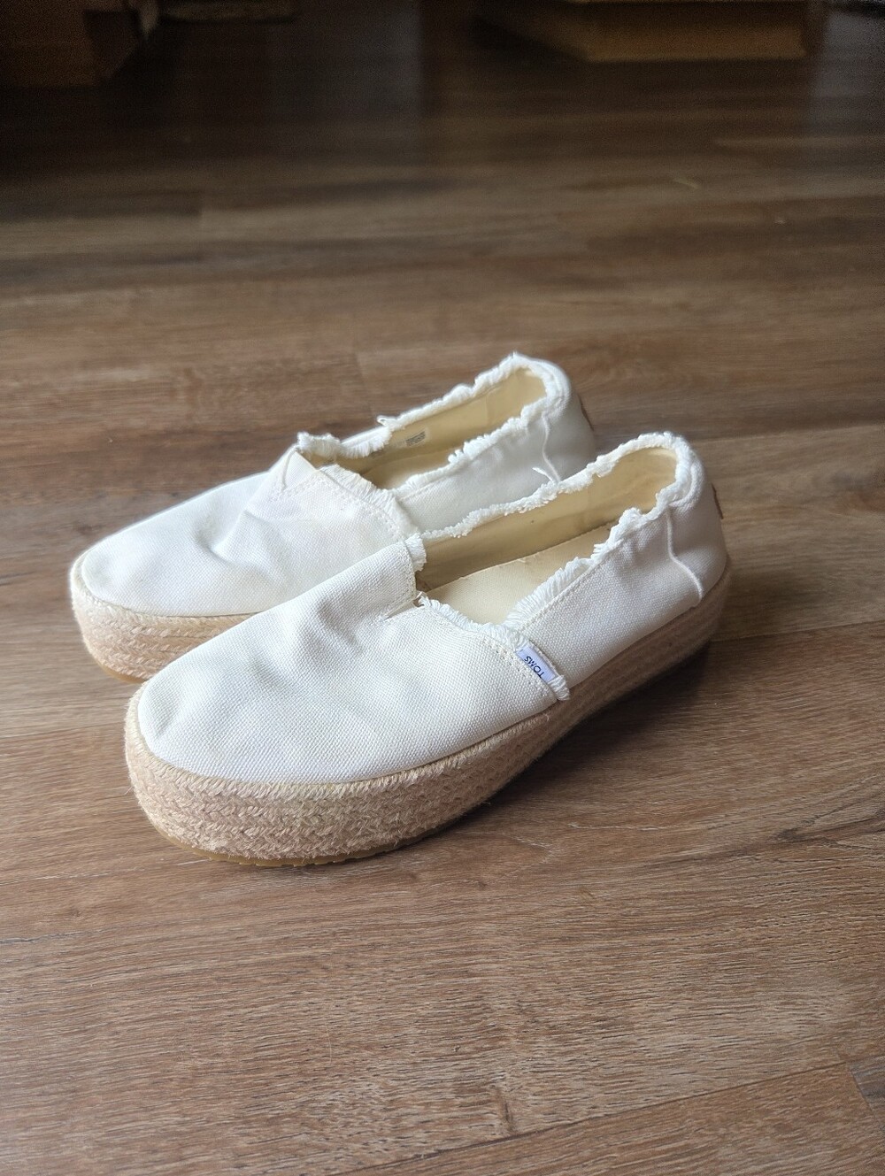 TOMS Women Valencia Platform Espadrille White Canvas Flats Slip On size 8 - Picture 5 of 10